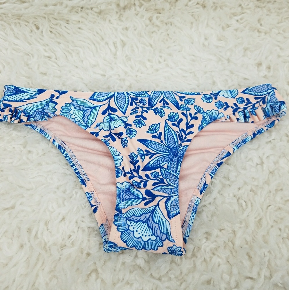 XS Pink Blue Floral Cheeky Bikini Bottom